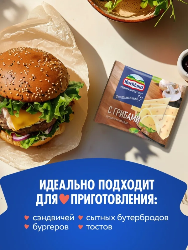 Сыр HOCHLAND плавленый с грибами 150 г 45%