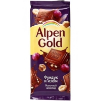 Шоколад AlPEN GOLD молочный  фундук и изюм 85 г