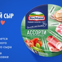 Сыр HOCHLAND "Ассорти зеленое"  (сливочный, с беконом, с томатами и зеленью, с ветчиной по-итальянски) 140 г 55%