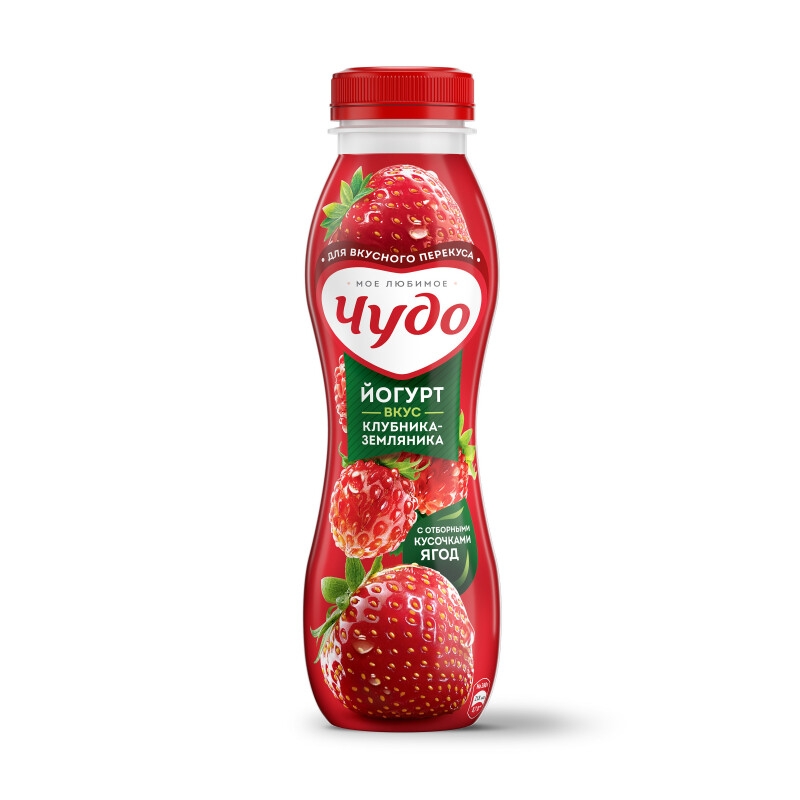 Йогурт питьевой ЧУДО клубника-земляника 260г 1,9%.