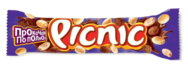 Батончик PICNIC с арахисом и изюмом в молочном шоколаде 38 г