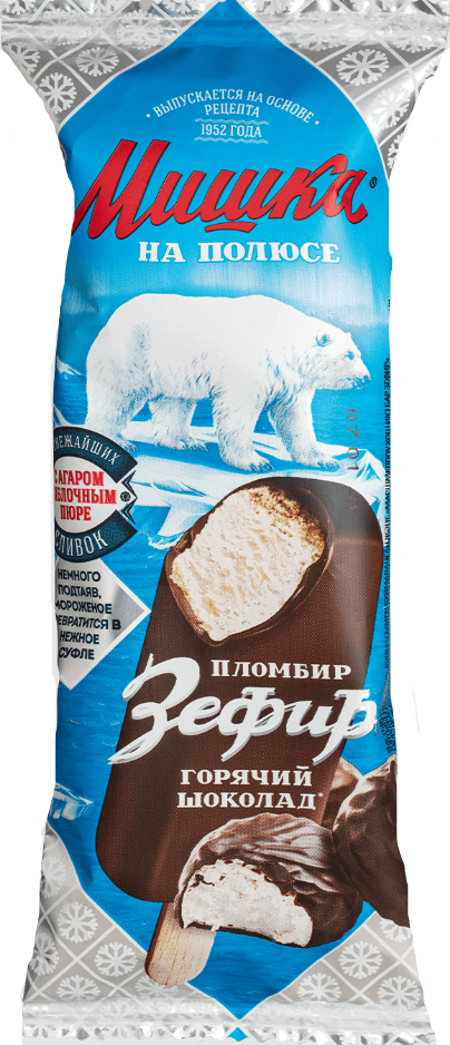 Мороженое МИШКА НА ПОЛЮСЕ "Пломбир" зефир в горячем шоколаде 70 г 22,7%