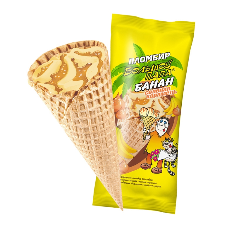 Мороженое БОЛЬШОЙ ПАПА "Пломбир" банановый с соленой карамелью 130 г 12%