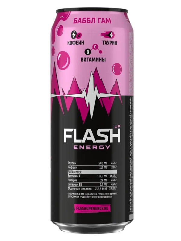 Флэш напиток энергетический  ENERGY "Bubble Gum" 0.45 л фиолетовый ж/б