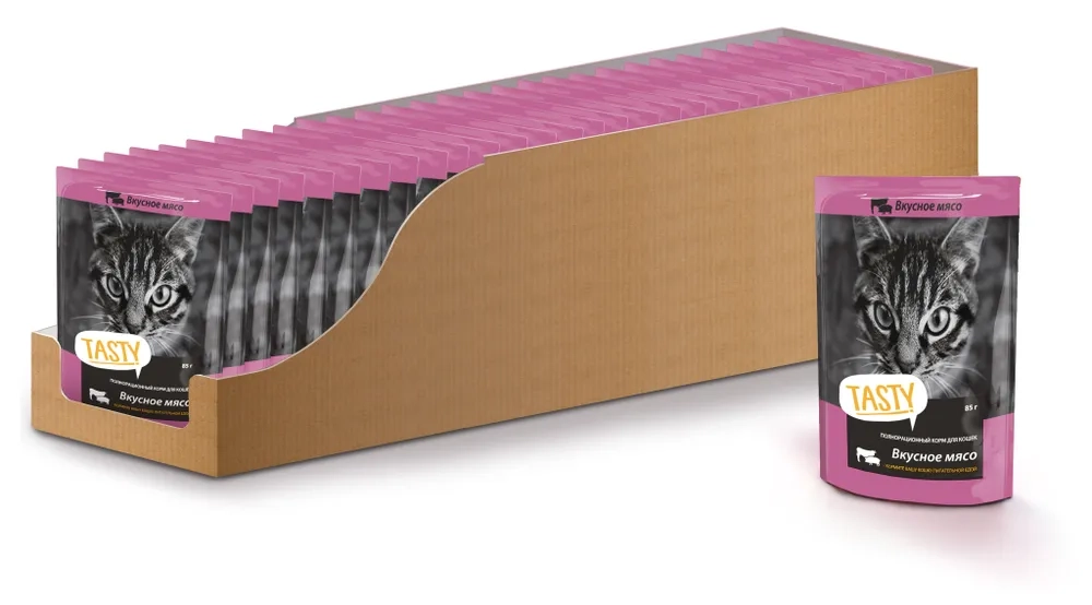 Tasty Tasty корм конс. д/кош. мясное ассорти в желе, пауч, 85 г Tasty Tasty корм конс. д/кош. мясное ассорти в желе, пауч, 85 г