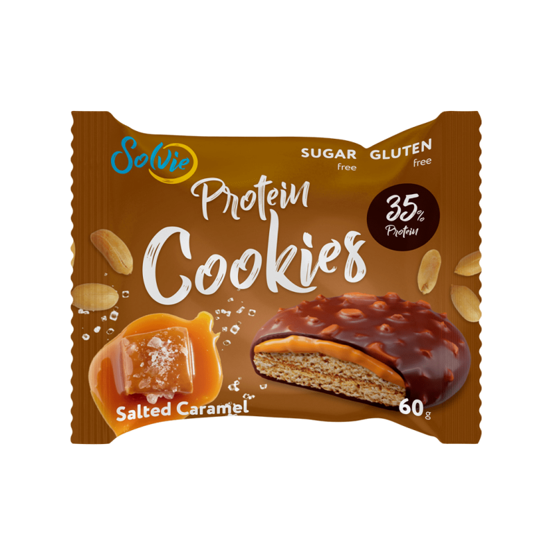 Печенье SOLVIE "Соленая карамель" протеиновое арахисовое в глазури 60 г