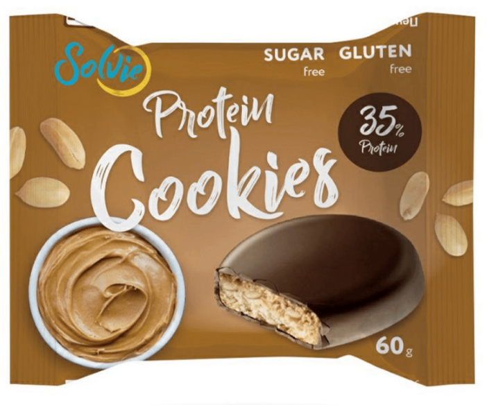 Печенье SOLVIE "Protein Cookies" протеиновое арахисовое глазированное молочным шоколадом 60 г