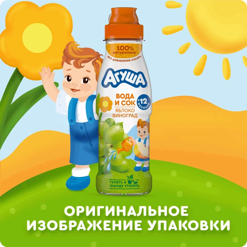 Напиток сокосодержащий АГУША Напиток сокосодержащий АГУША "Вода и сок" яблоко-виноград с 12 месяцев 300 мл