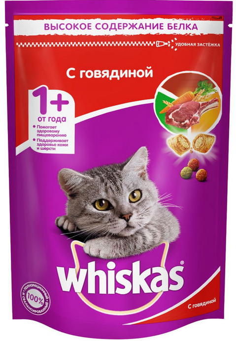 WHISKAS подушечки паштет с говядиной 350 г