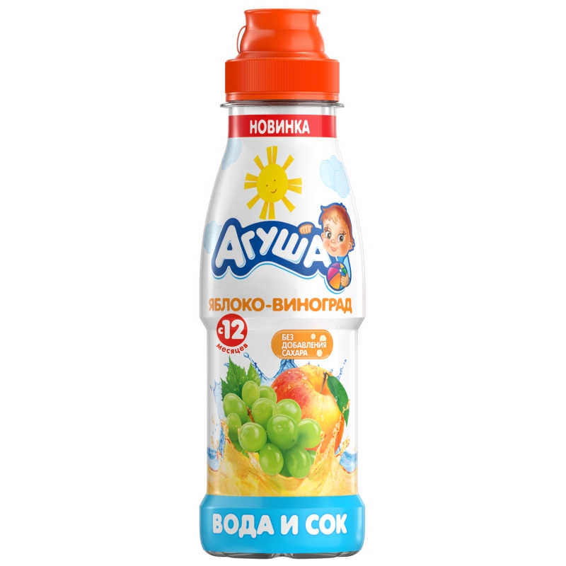 Напиток сокосодержащий АГУША Напиток сокосодержащий АГУША "Вода и сок" яблоко-виноград с 12 месяцев 300 мл
