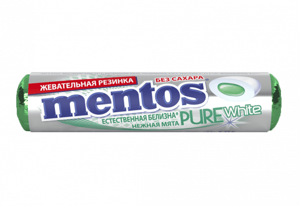 Жевательная резинка MENTOS Pure white нежная мята без сахара 16 г