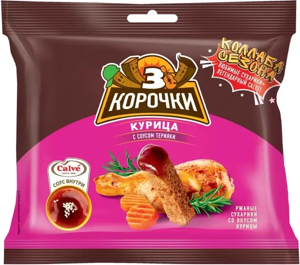 Сухарики ТРИ КОРОЧКИ ржаные курица с соусом терияки 60 г