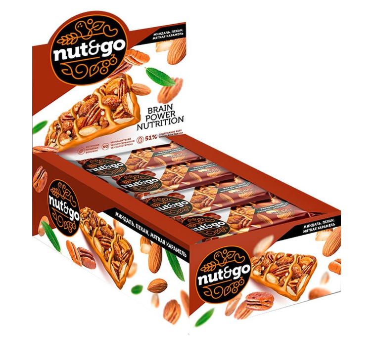 Батончик NUT & GO миндальный с пеканом и карамелью 36 г