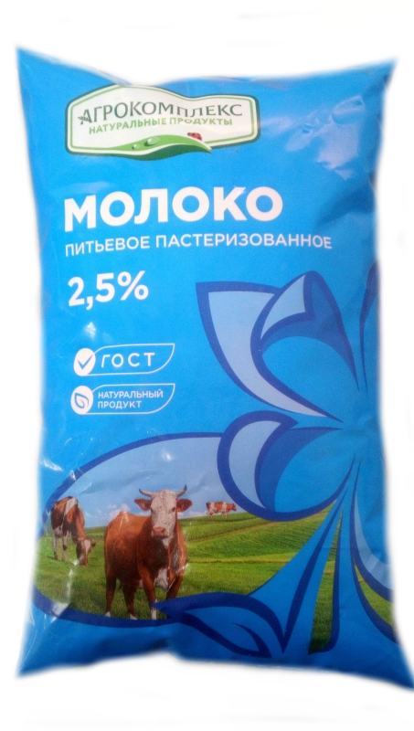 Молоко АГРОКОМПЛЕКС пастеризованное 900 мл 2,5% пленка