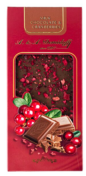Шоколад DEMIDOFF молочный с добавлением кусочков сушеной клюквы 80 г