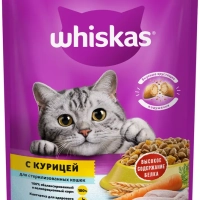 WHISKAS подушечки для стерилизованных кошек и котов с курицей 350 г