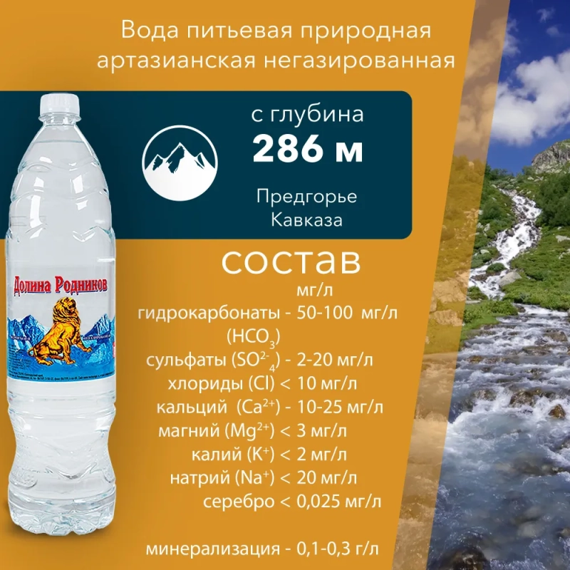 Вода питьевая РУЧЕЕК "Долина родников" газированная 1.5 л
