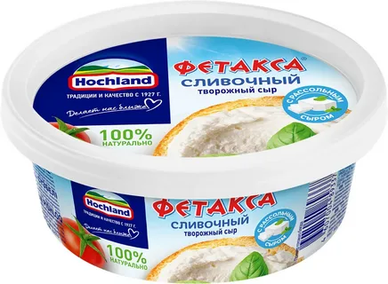 Сыр творожный &laquo;Hochland&raquo; &laquo;Фетакса&raquo; 140 г сливочный с добавлением рассольного сыра.