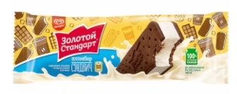 Мороженое ЗОЛОТОЙ СТАНДАРТ "Пломбир" сэндвич с шоколадным печеньем 69 г