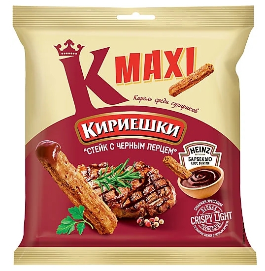 Сухарики КИРИЕШКИ Maxi пшеничные стейк с черным перцем и соусом барбекю 50 г