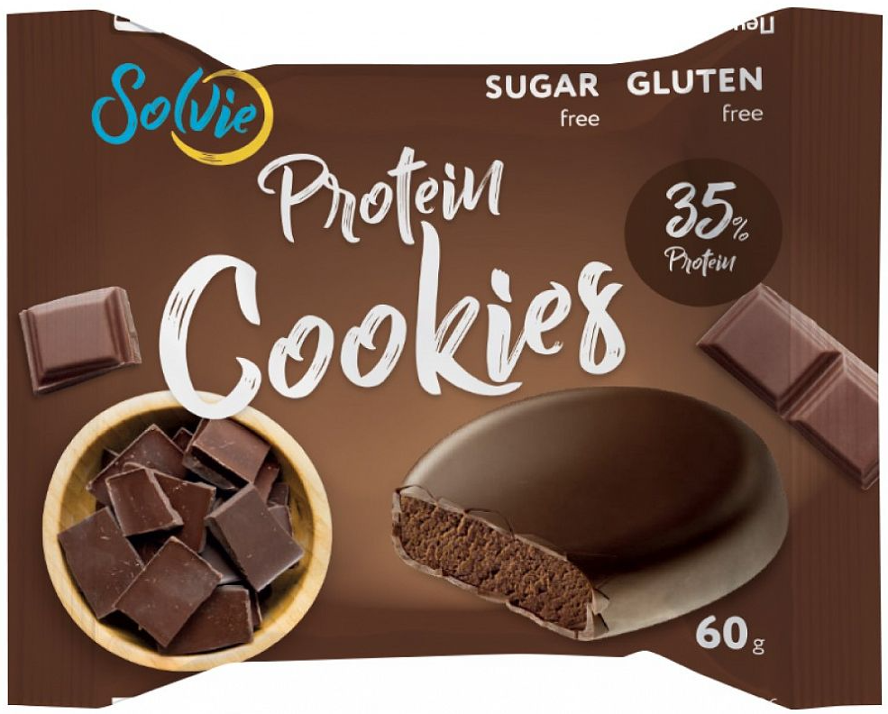 Печенье SOLVIE протеиновое шоколадное в молочном шоколаде 60 г