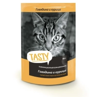 Tasty Tasty корм конс. д/кош. с говядиной и курицей в желе, пауч, 85 г