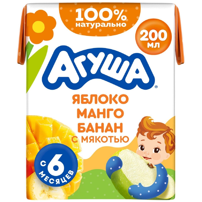 Сок АГУША яблоко-манго-банан с мякотью 0.2 л
