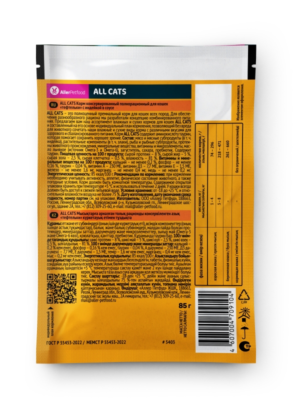 ALL CATS тефтельки с индейкой в соусе 85 г